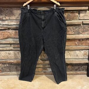 American Eagle Mom Jeans Pleated Waistband Black Denim